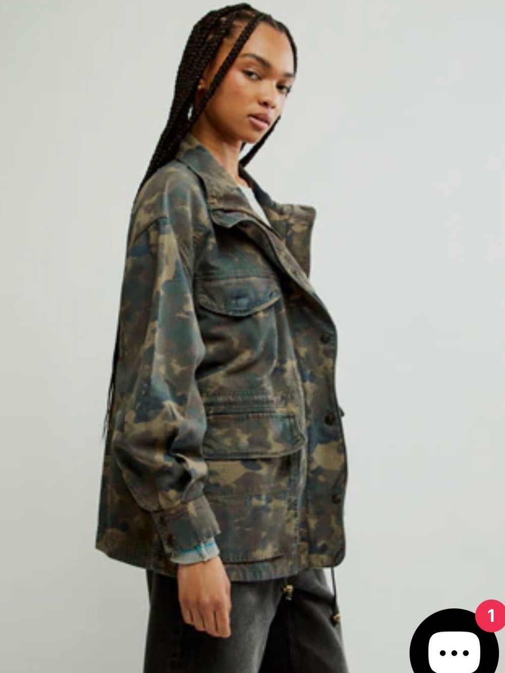 Free People Oversized Camo Utility Jacket - Olive & Dark Green
